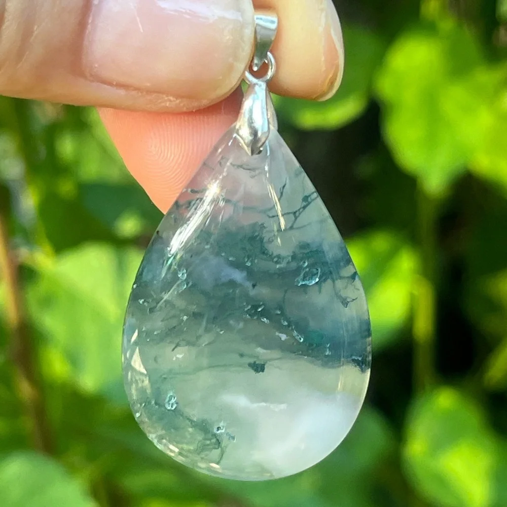 Sterling silver 925 stamped beautiful moss agate pendant 1224 - Picture 3 of 6